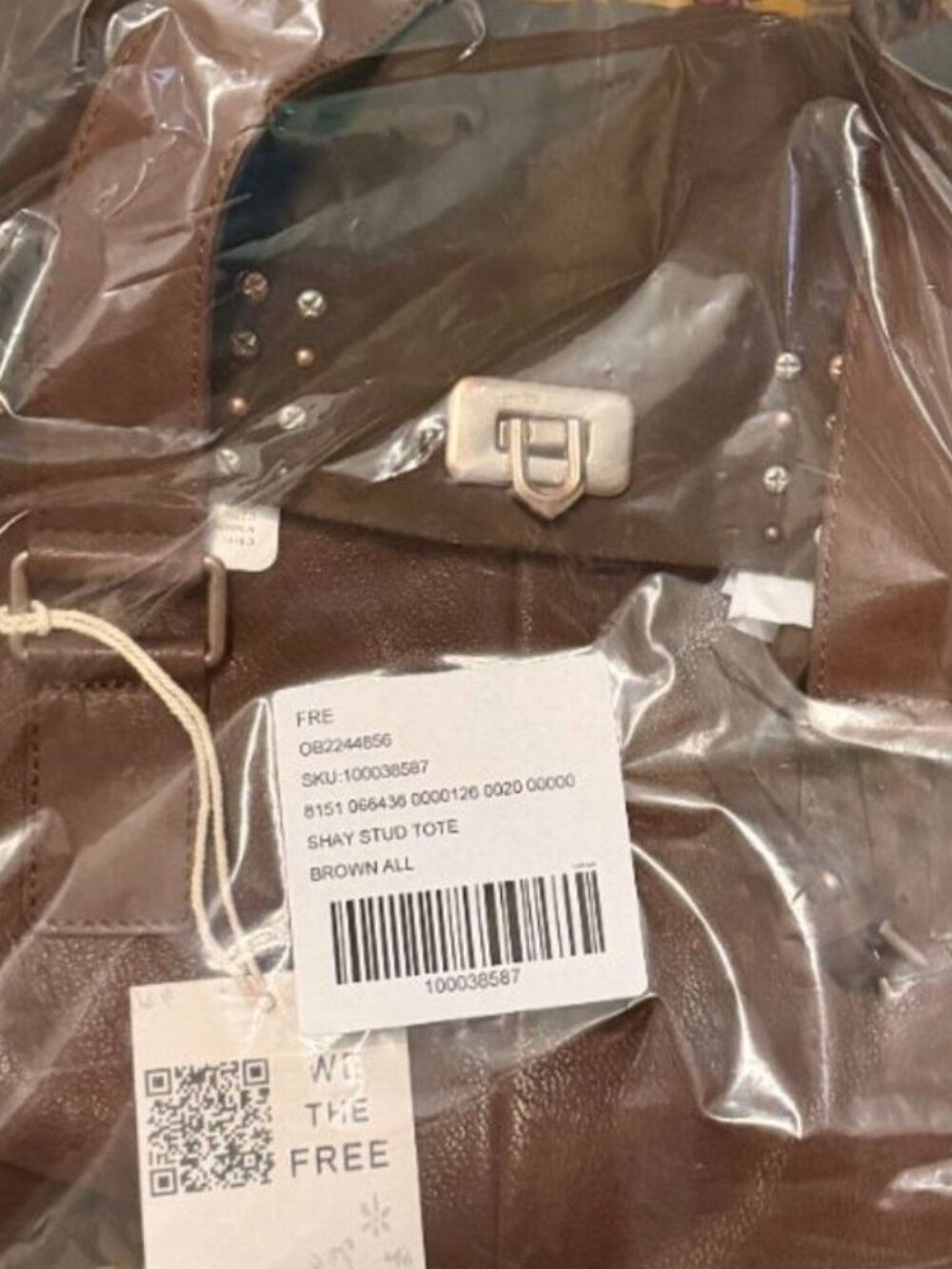 NWT FREE PEOPLE We The Free Shay Stud Tote Handbag Bag Studded Espresso Brown - Picture 10 of 13